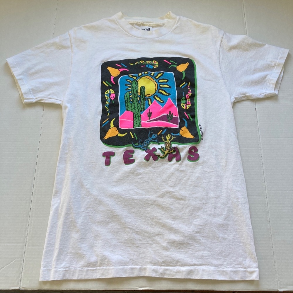 Vintage Anvil 1991 Made in USA Texas Chic TEXAS Desert/Western White T-Shirt